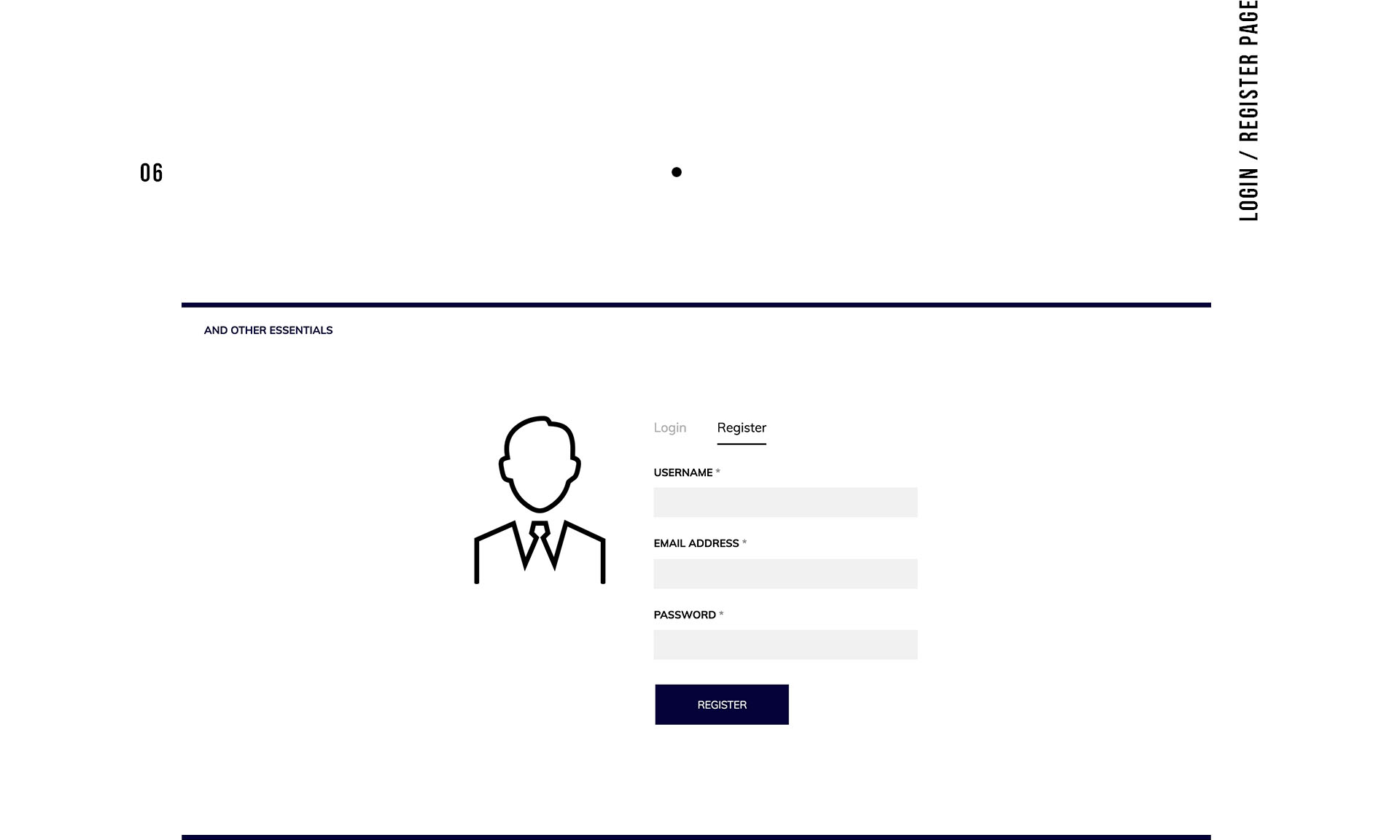 And Other Essentials - Login Register